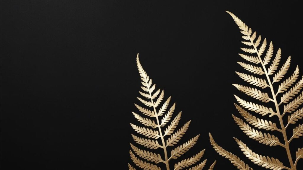 Dark moody botanical wallpaper featuring black background